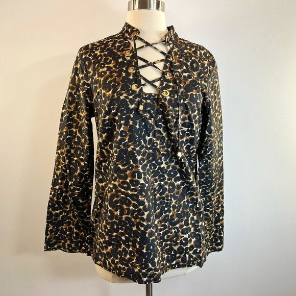 Michael Kors Women's Animal Print Lace Up Neck Blouse - Size Small - Picture 1 of 6